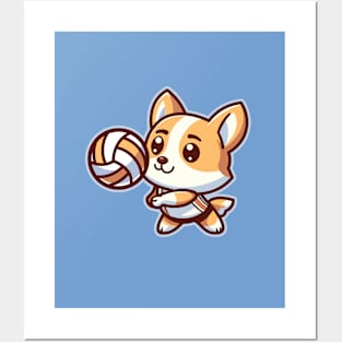 Cute Corgi Volleyball Player Posters and Art